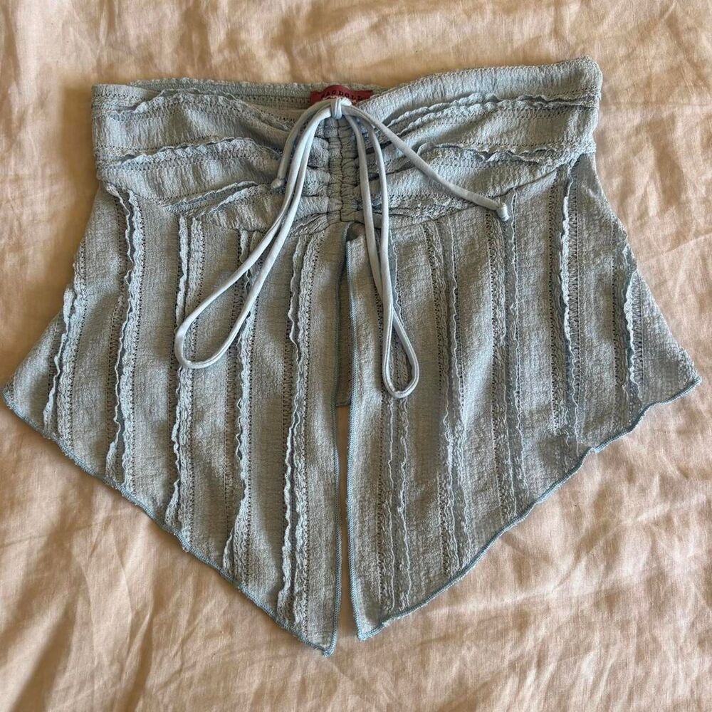 Ragdoll Y2K Strapless Assymetrical Textured Split Front Baby Blue Top Medium